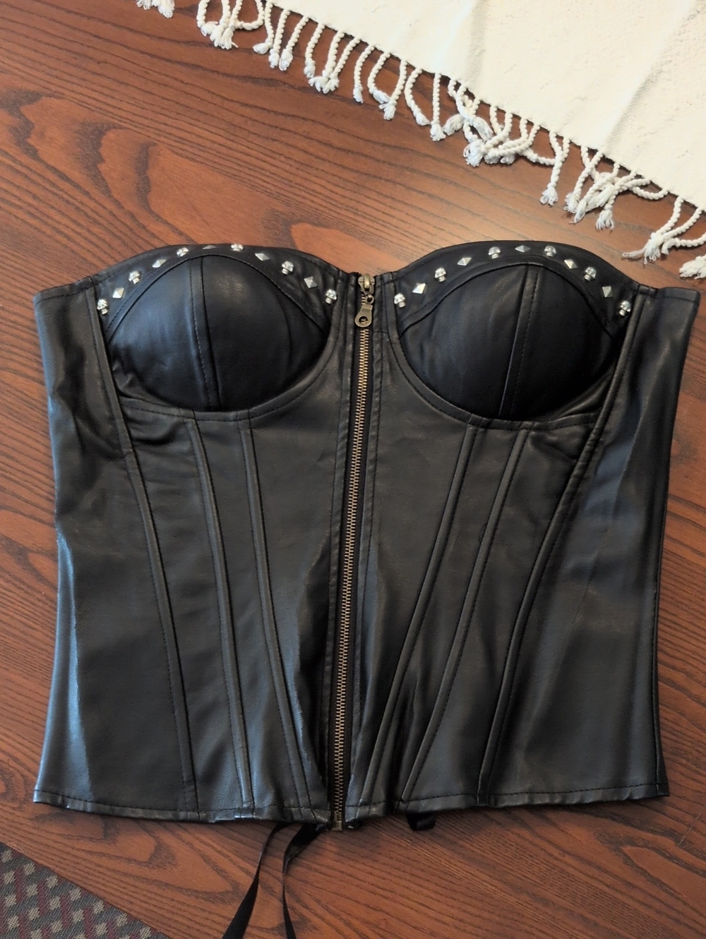 XL Black Faux Leather Studded Bustier Corset